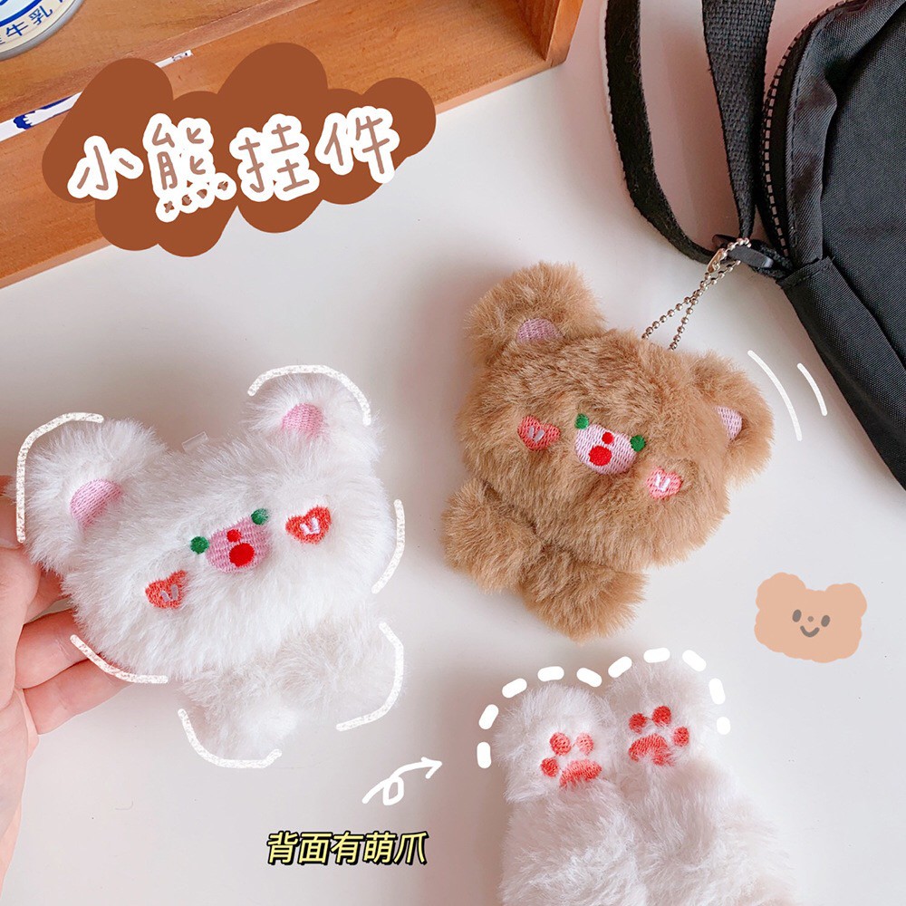 Móc khóa trang trí hình chú gấu/thỏ bông màu nâu/trắng