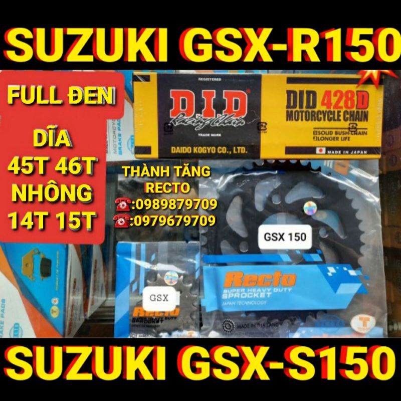 NHÔNG SÊN DĨA JAPAN GSX-R150/GSX-S150 45T 46T SÊN DID ĐEN NHÔNG DĨA RECTO THAILAN