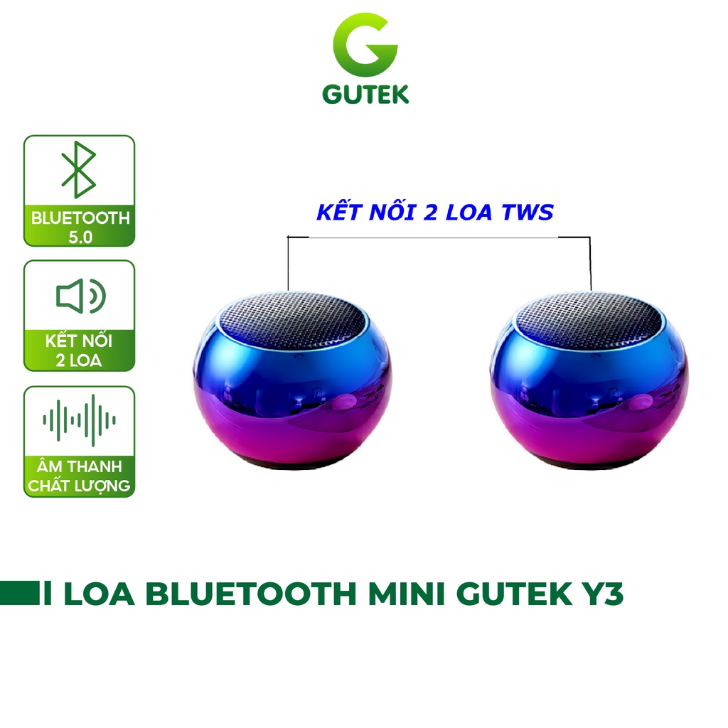Loa bluetooth mini không dây nghe nhạc kết nối được 2 loa Gutek Y3 âm thumbnail