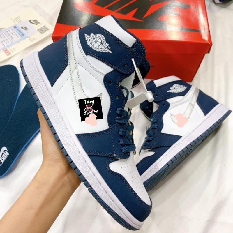 0Giày thể thao air jordan 1 retro high midnight navy, giày jd xanh than cổ cao nam nữ phong cách thời trang