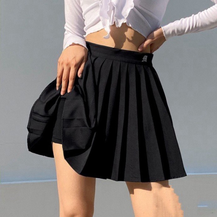 Chân váy tennis xếp ly đen trắng lưng cao ngắn bigsize trơn ulzzang hoạ tiết thêu có quần trong VAVASA CV13 | BigBuy360 - bigbuy360.vn