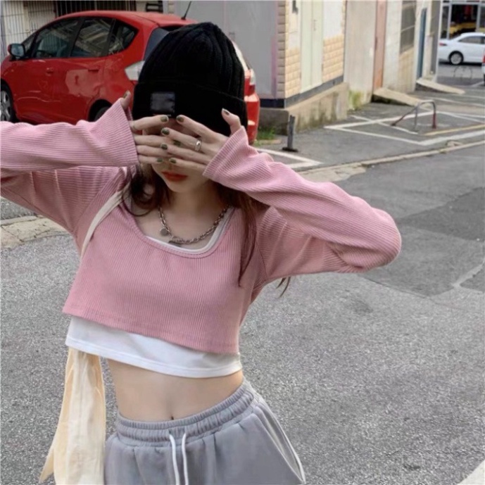 Áo croptop tay dài áo kiểu nữ LUHAZO len đẹp hở vai thời trang Hàn Quốc A-3