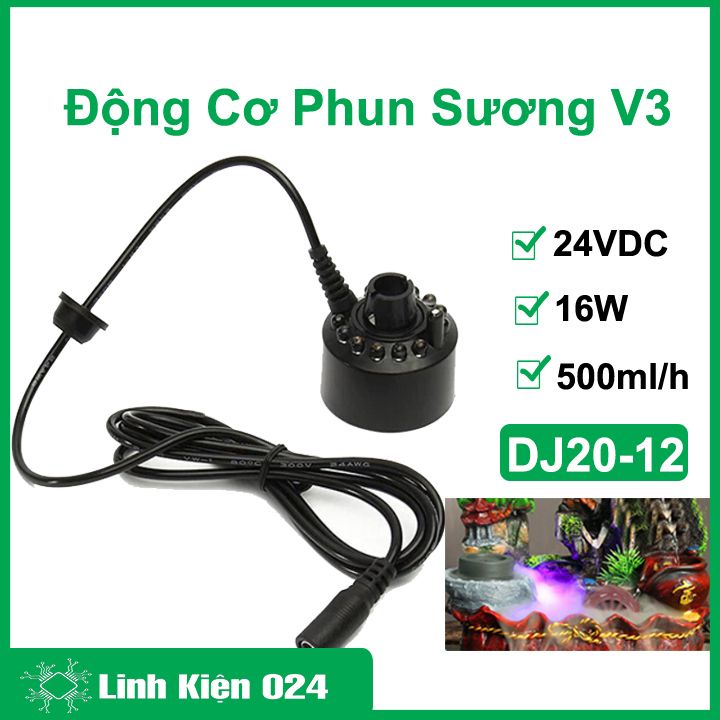 Động cơ phun sương DJ20-12 24V 16W 550ml/h có đèn led tạo sương, tăng độ ẩm không khí V3
