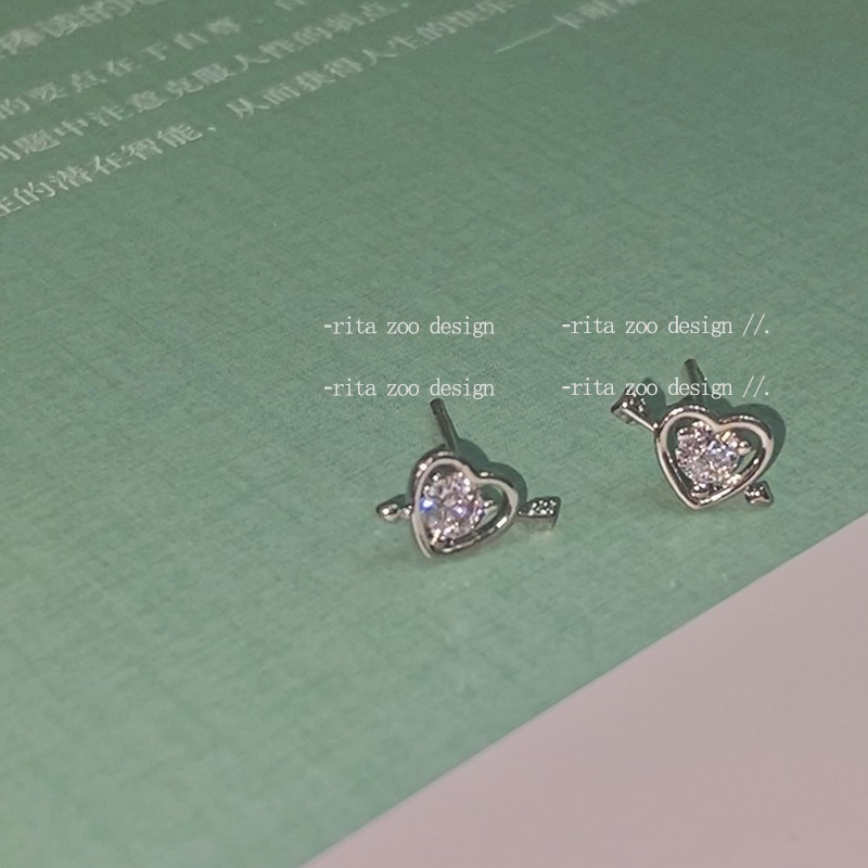 Khuyên Tai Hình Trái Tim/Mũi Tên Đính Đá Zircon Mini Cá Tính Cảm Giác Giác Quan Cao Cấp Phụ Kiện