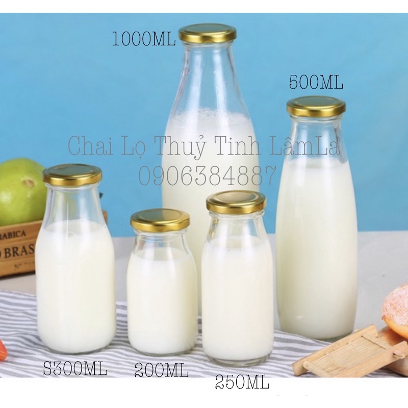 Chai Thuỷ Tinh Đựng Sữa 500ml - 1000ml Nắp Thiếc