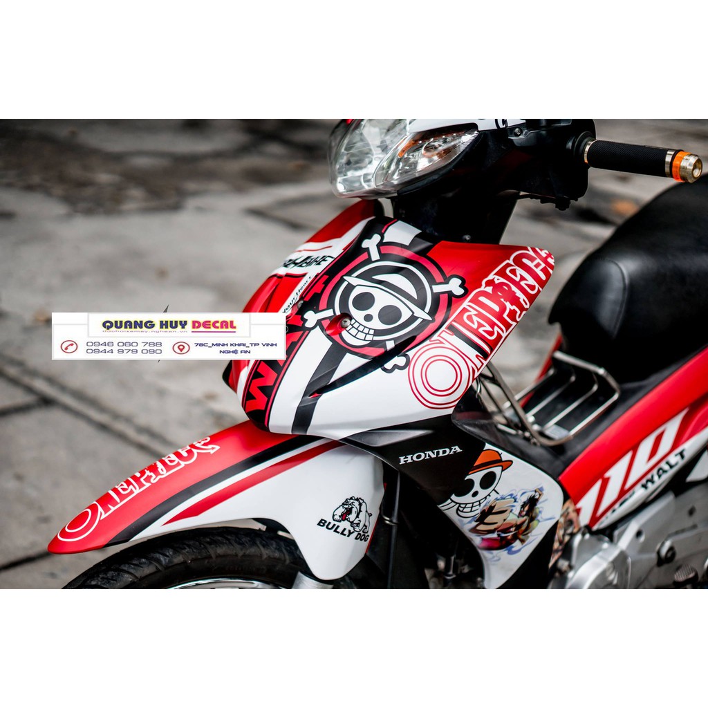 Tem trùm wave đỏ đen one piece s110, độ dán phủ bộ team decal cho xe máy rẻ đẹp