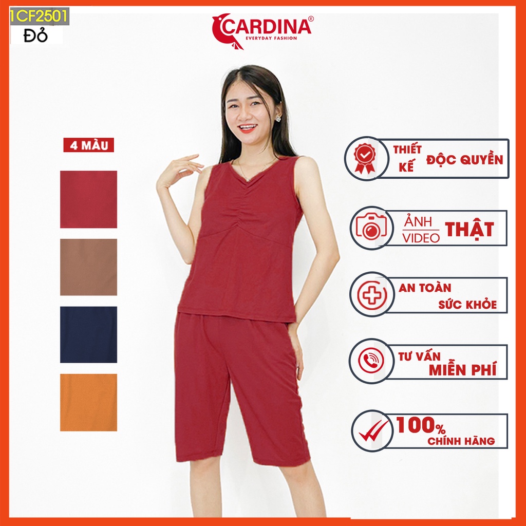 Đồ bộ nữ CARDINA chất cotton Nhật cao cấp áo sát nách kèm bra tháo rời tiện lợi 1CF25.