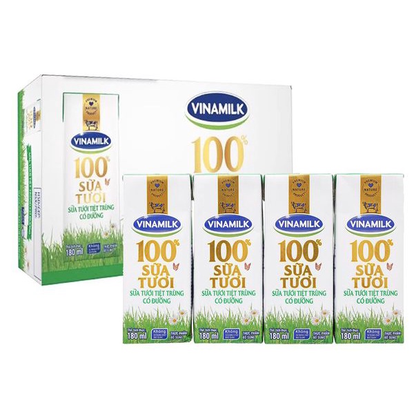 Sữa tươi tiệt trùng có đường 100% Vinamilk 180ml