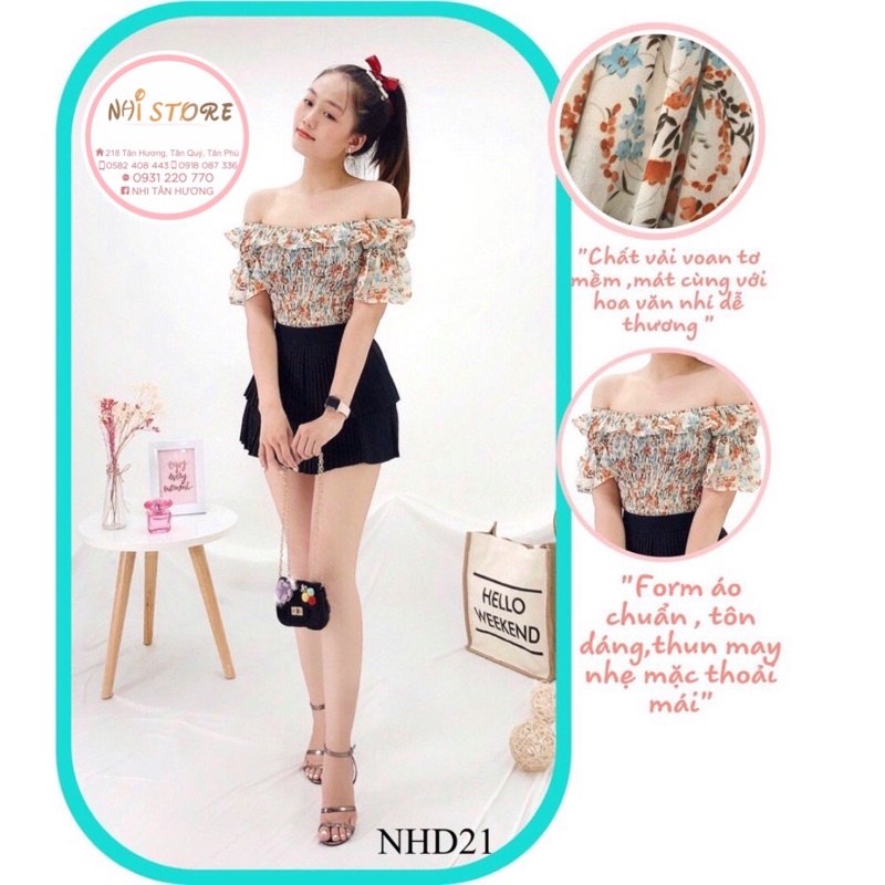 [FREESHIP 50K] ÁO CROPTOP NHISTORE BẸT VAI BÈO HOA VĂN ĐA DẠNG 45 - 55KG