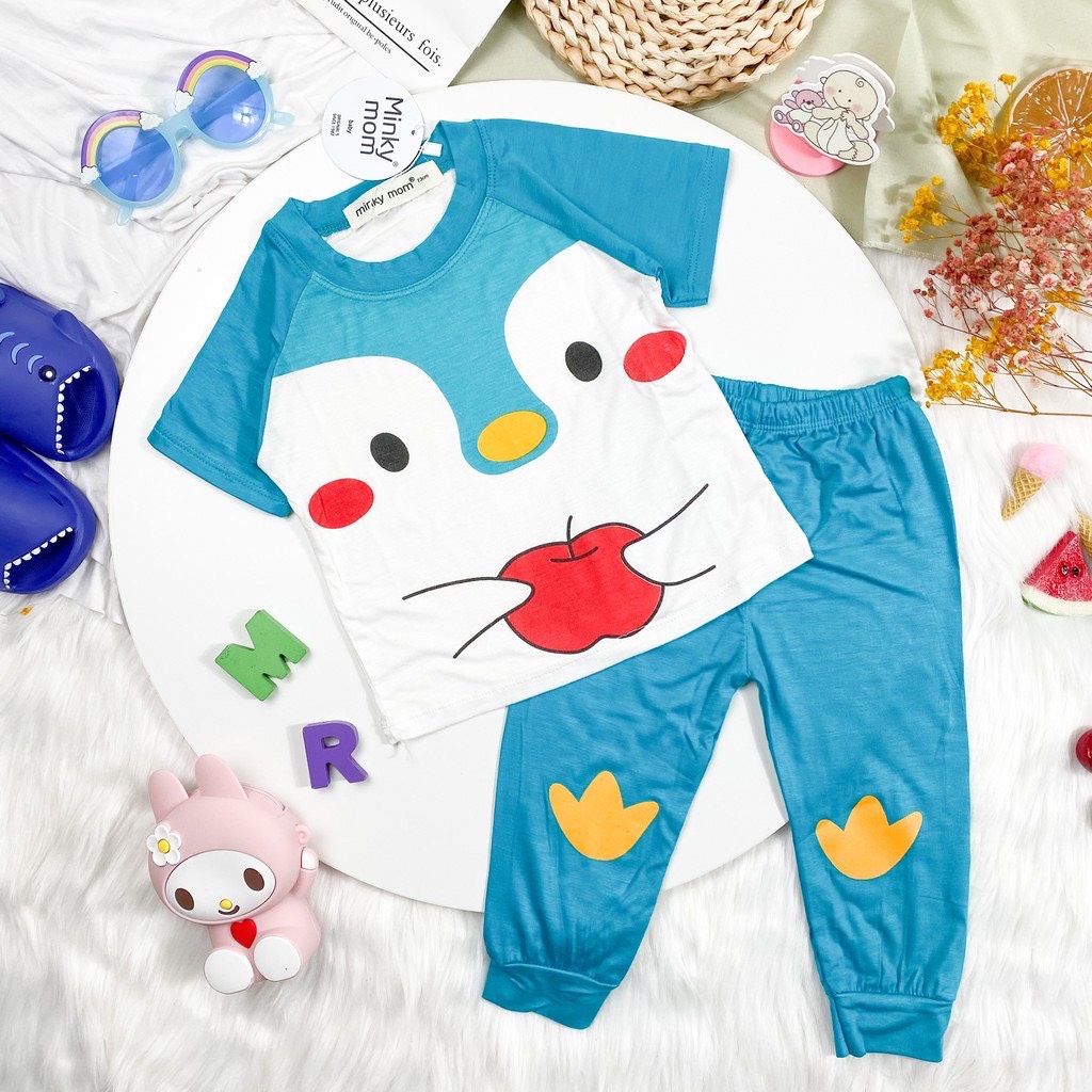 [LND02] Bộ Áo Cộc, Quần Dài Thun Lạnh MINKY MOM In Hình, Đắp Tai Động Vật Mềm Mịn Thoáng Mát Cho Bé Hàng Chuẩn Đẹp