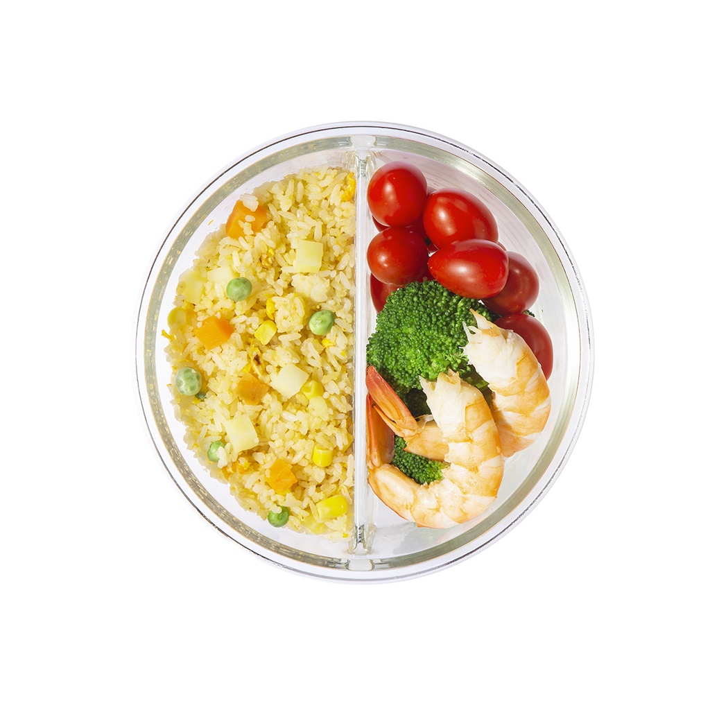 Hộp thủy tinh tròn chia ngăn đựng thực phẩm, nắp đậy kín, chịu nhiệt độ cao, đựng cơm ăn văn phòng