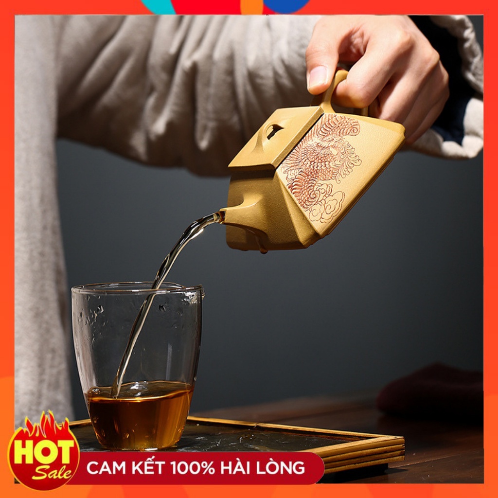 Ấm trà tử sa tứ phương thạch biều