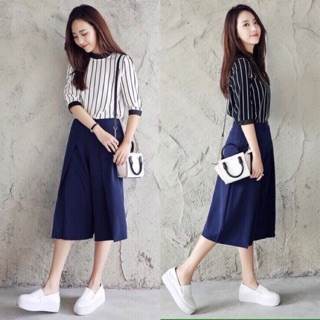 Set bộ lửng ống rộng áo sọc
