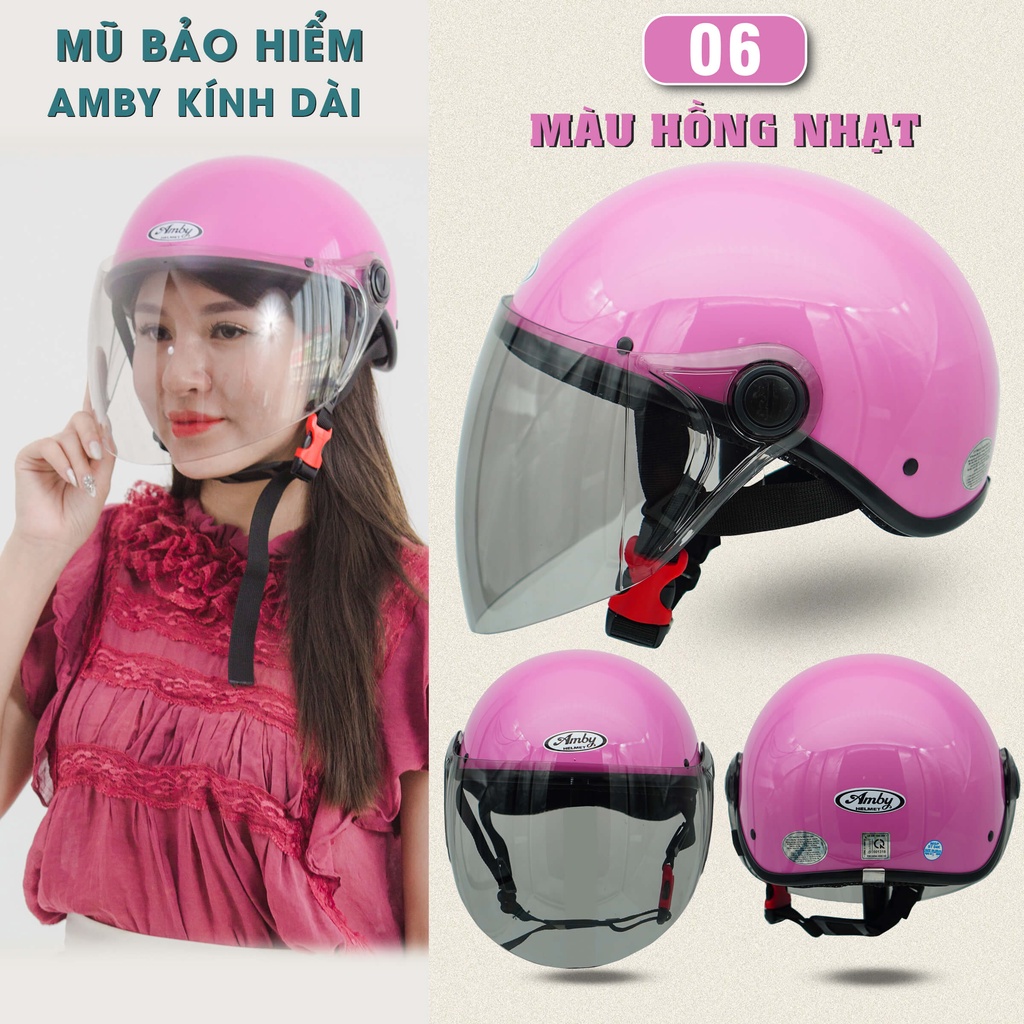 Mũ Bảo Hiểm Nửa Đầu Amby Helmet ST05, có kính dài che cả mặt, kiểu dáng thời trang cho nam và nữ - Nhiều màu