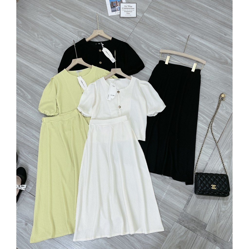 Set Váy Đũi Xốp Rúm Ngực Tay Bồng Chân Váy Dài | BigBuy360 - bigbuy360.vn