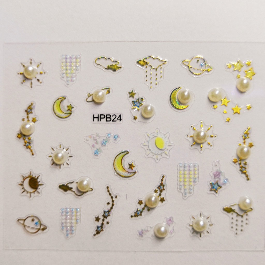 Sticker 3D đính ngọc trai giả sang trọng trang trí móng tay nghệ thuật