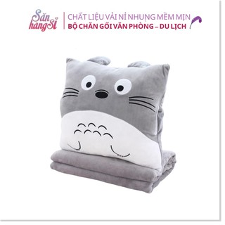Bộ chăn gối văn phòng 3 in 1 Totoro vuông màu xám