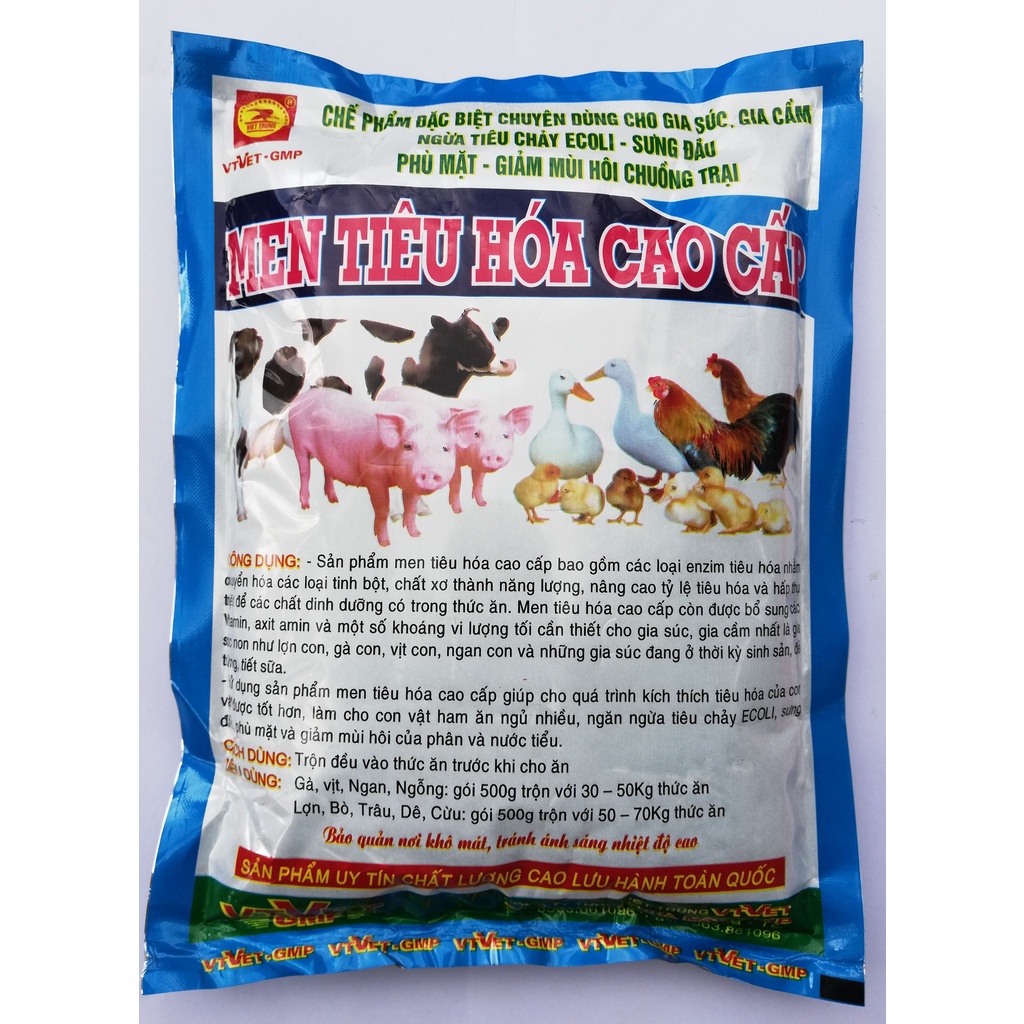 2 gói Men tiêu hóa cao cấp loại 500g  Dùng cho Gia súc, gia cầm, chó, mèo; Tổng = 1kg