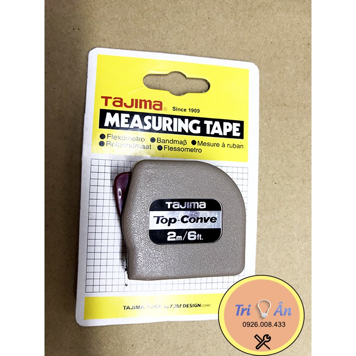 Thước cuộn cao cấp Tajima - dây thước màu vàng đậm, tự động dừng