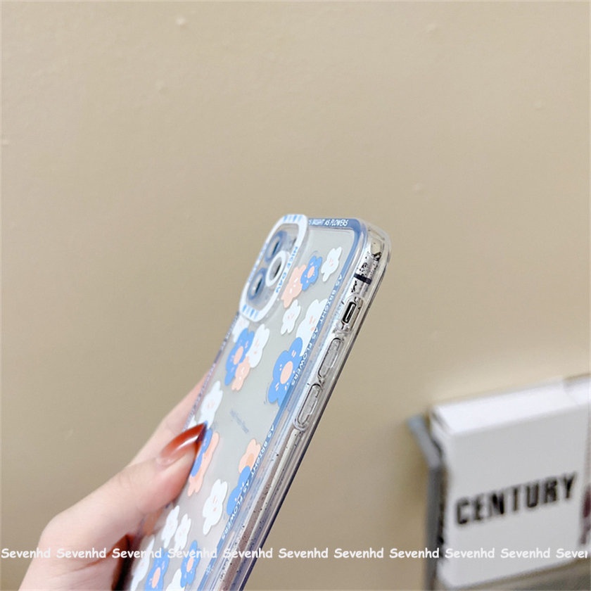 Ốp điện thoại họa tiết bông hoa nhỏ màu xanh và trắng thích hợp cho IPhone 14 13 12 11 Pro Max SE2020