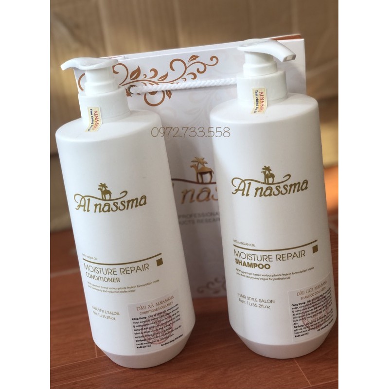 Cặp Gội Xả Al Nassma Phục Hồi Khô Sơ Cao Cấp 1000ml x 2