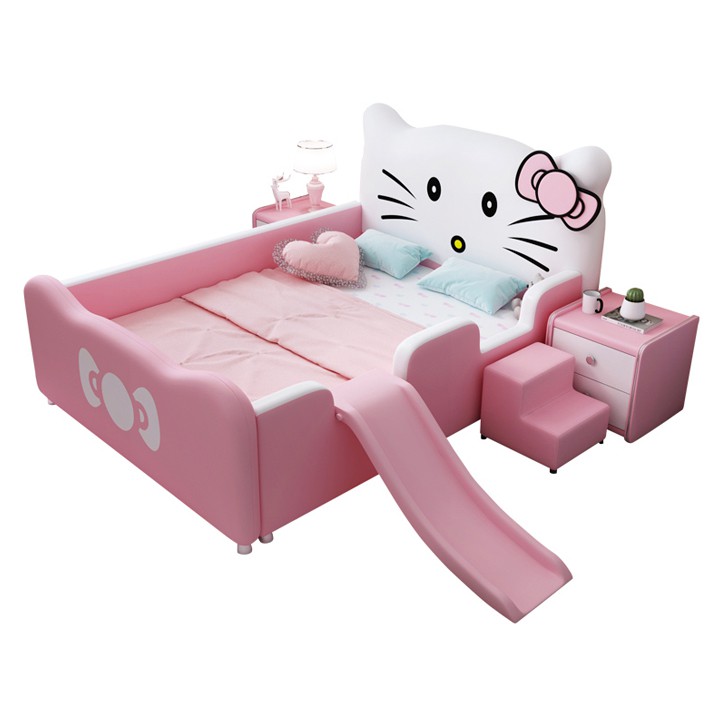 Giường ngủ trẻ em hình Hello Kitty cho bé gái màu Hồng kích thước 1,5x2m -H115