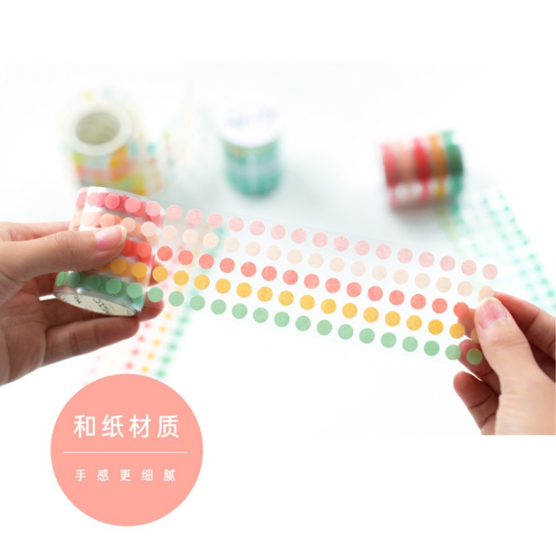 Cuộn Washi Chấm Tròn Basic Nhiều Màu Sắc Trang Trí Bullet Jounral Sổ Lưu Niệm KT 5cm*3m