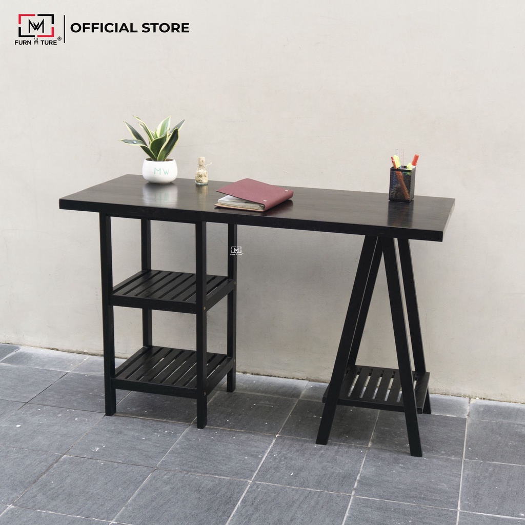 Bàn làm việc lắp ráp gỗ thông tự nhiên 100% thương hiệu MW FURNITURE size 50x120x75 cm màu đen