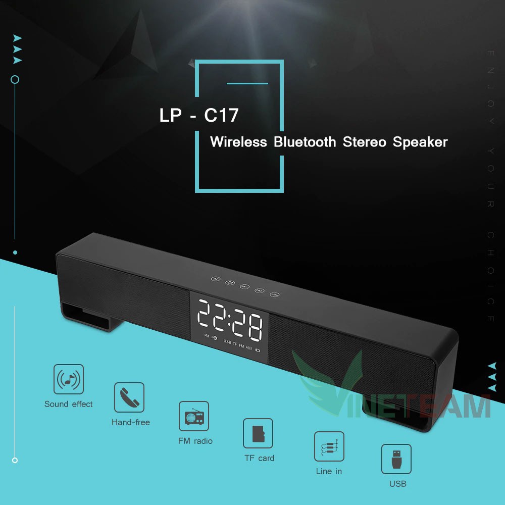 Loa bluetooth kiêm đồng hồ báo thức có led hiển thị Lp C17 công suất 10w DC3201