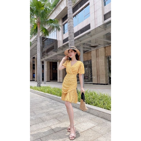 ĐẦM MIDI HOA VÀNG NHÚN