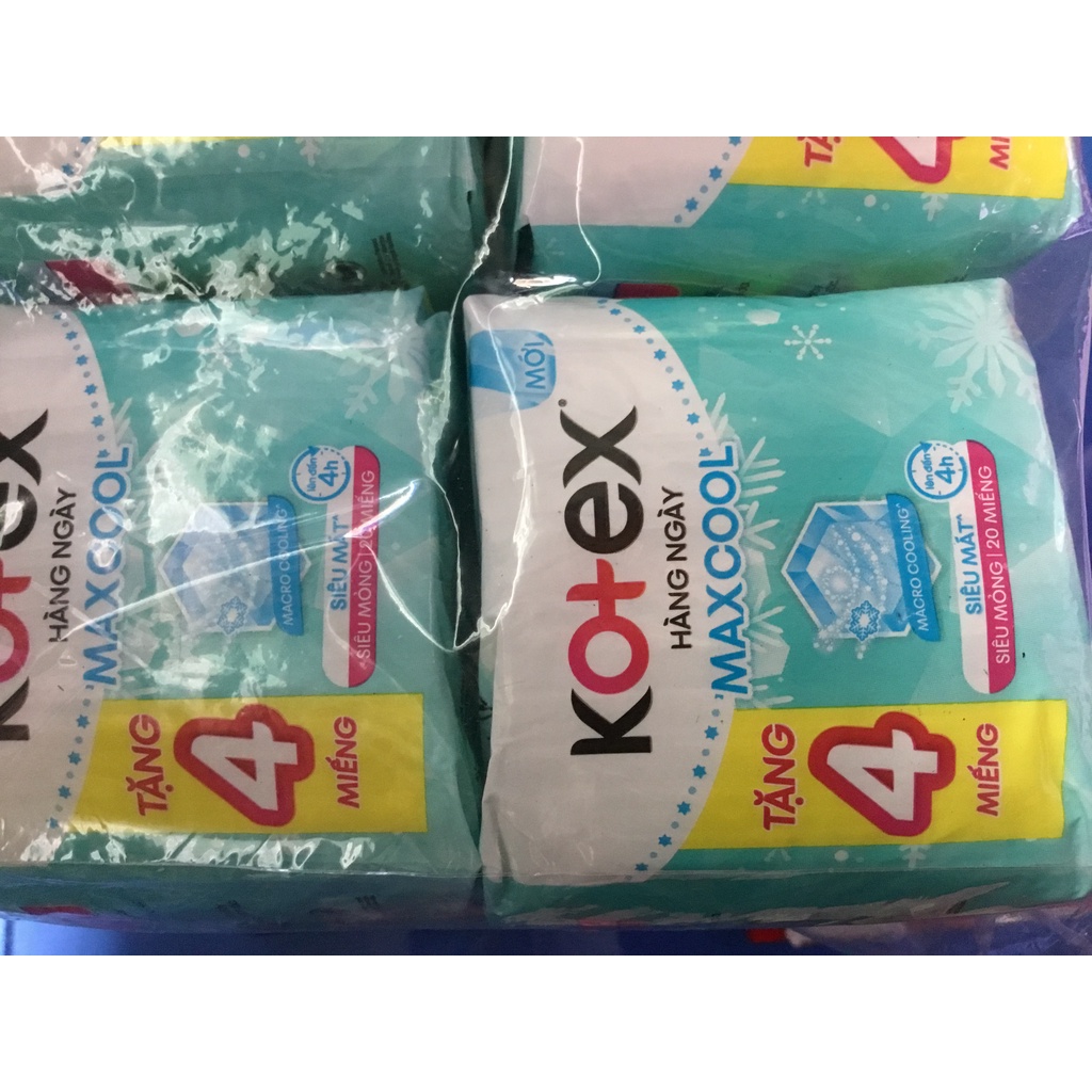 Tặng thêm 4 miếng-Combo 8 Gói Băng Vệ Sinh Kotex Hàng Ngày Cool siêu mỏng (Hàng Ngày MaxCool) Mỗi Gói 20 Miếng- Date mới