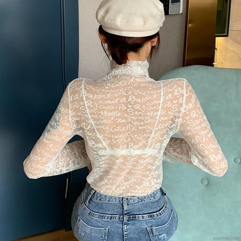 Áo Tay Dài Phối Ren Xuyên Thấu Thời Trang Mùa Thu Quyến Rũ Cho Nữ