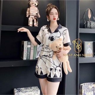 Đồ bộ pyjama nữ xước thiết kế in full