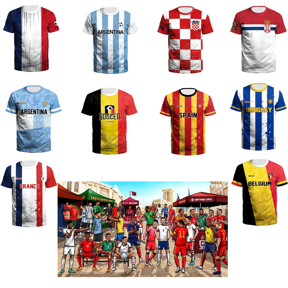 Áo Thun Tay Ngắn In Hình Đội Bóng Katar World Cup 2022 3D