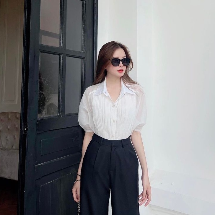 [Ảnh thật] Áo sơ mi xếp li tơ xốp