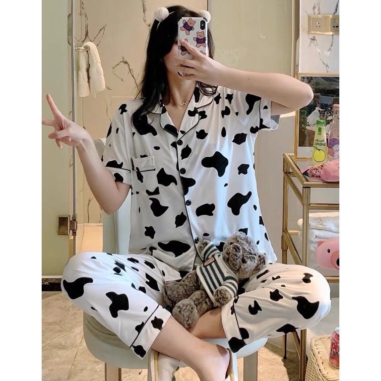 Đồ Bộ Ngủ Nữ Cộc Tay Quần Dài Dễ Thương Mùa Hè Thu Chất Mát Nhiều Hoạ Tiết Đẹp Y6