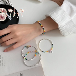 Vòng tay hợp kim xỏ hạt màu cầu vồng xinh xắn