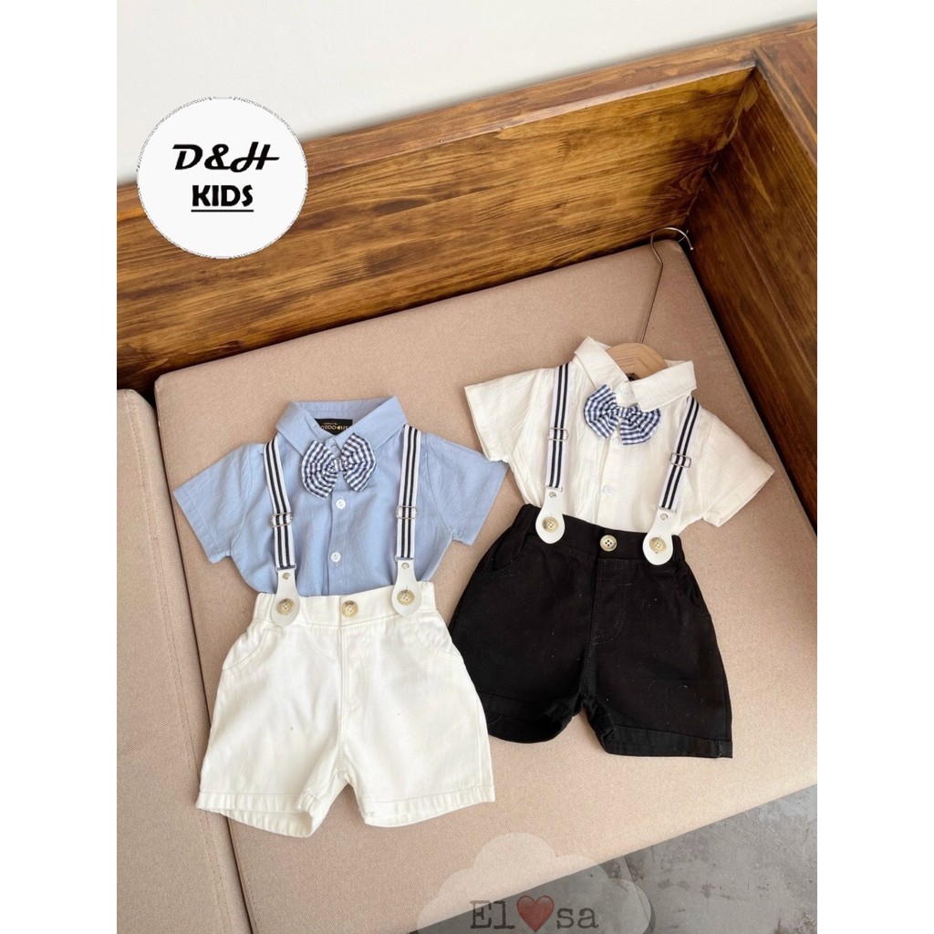 Set công tử 4 chi tiết cho bé trai 1-5 Tuổi: gồm Áo sơ mi - quần kaki - dây đai - nơ cổ | SET21-yếm-4ct