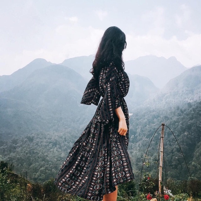 [ẢNH THẬT] Váy boho tặng kèm belt hoạ tiết thổ cẩm xẻ tà chất mát