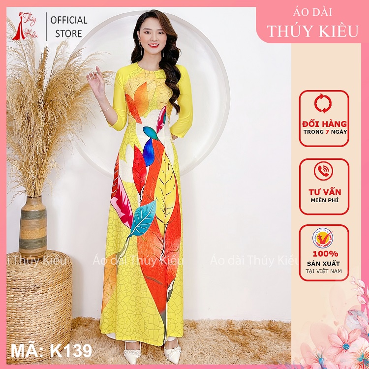Áo dài may sẵn thiết kế nữ trung niên truyền thống đẹp cách tân tết vàng K139 Thúy Kiều mềm mại, co giãn