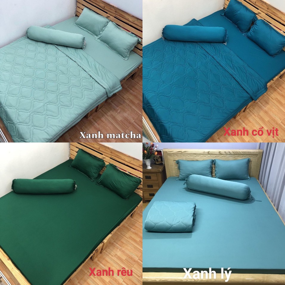 Bộ Drap Mền Thun Lạnh Màu Trơn Cao Cấp Combo 5 Món ( 1 Drap + 2 vỏ gối nằm+ 1 vỏ gối ôm + 1 mền)