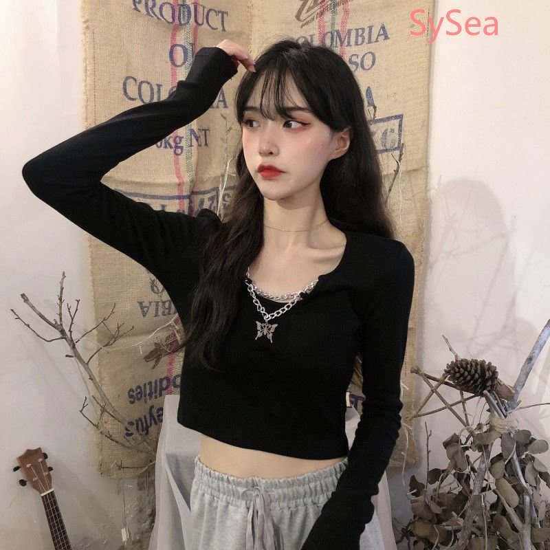 Áo Thun Màu Sắc Đơn Giản Phối Dây Xích Thời Trang Cho Nữ