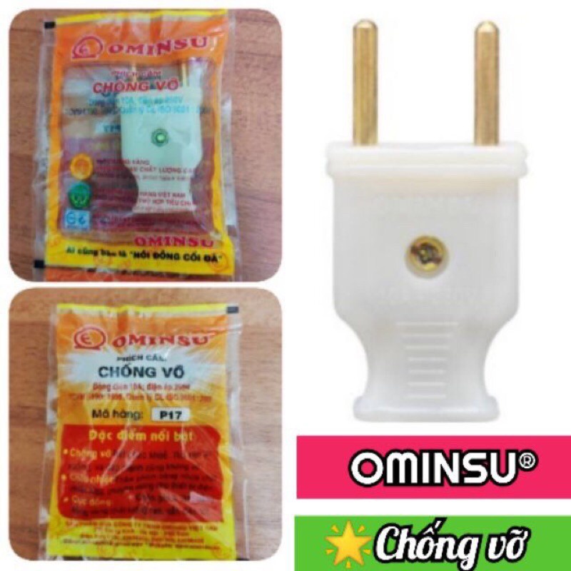 Phích cắm Ominsu P17 10A/250V - Nhựa ABS chịu nhiệt, chống vỡ