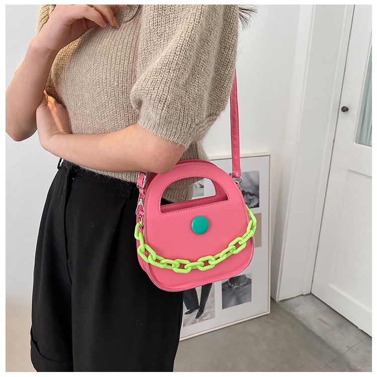 Túi xách IELGY đeo chéo dáng vuông nhỏ phối dây xích màu sắc dễ thương cho nữ