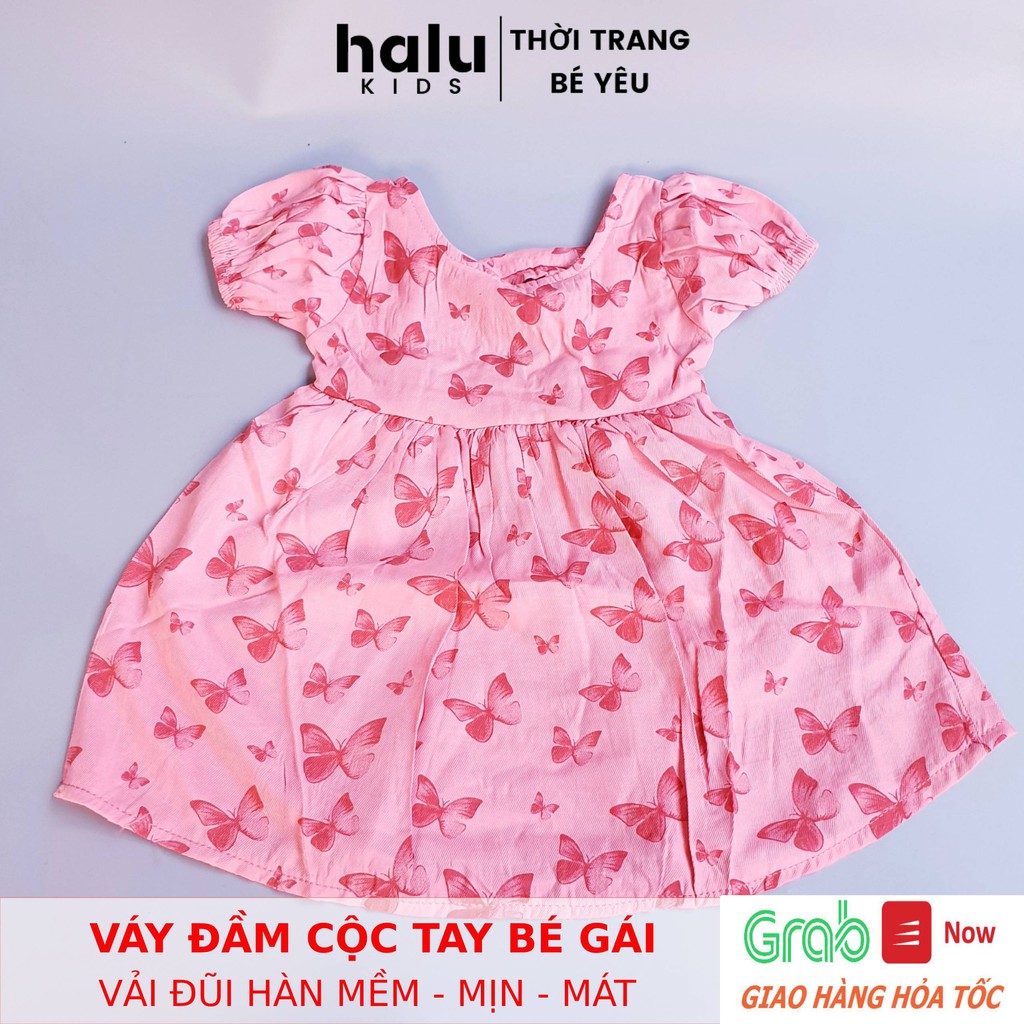 Mới về!! Váy đầm bé gái cộc tay mùa hè họa tiết bướm chất đũi hàn mát đẹp - VBG02.Halukidsvn