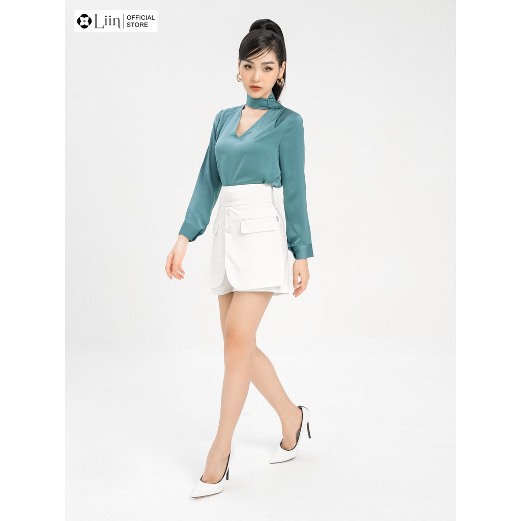 Quần short nữ Linbi mix túi nắp chất đẹp, phù hợp mặc đi chơi, đi làm liin clothing Q3497