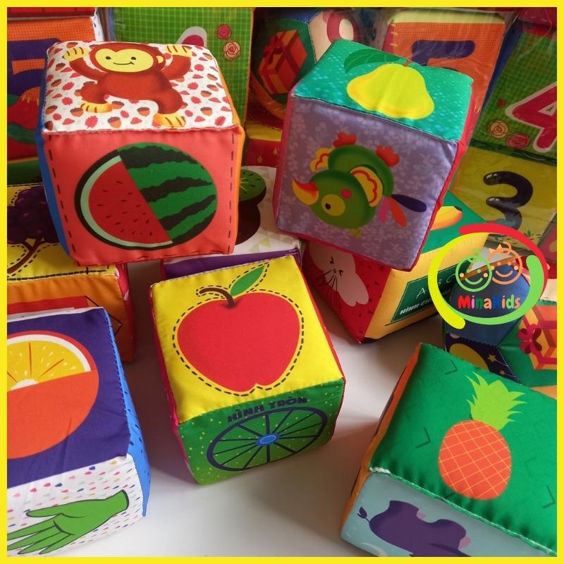 Khối Vải Cho Bé Bộ 8 Đồ Chơi Hình Khối Vui Nhộn Kèm Bóng Xúc Xắc Phát Triển Đa Giác Quan Pipo Minakids SV59