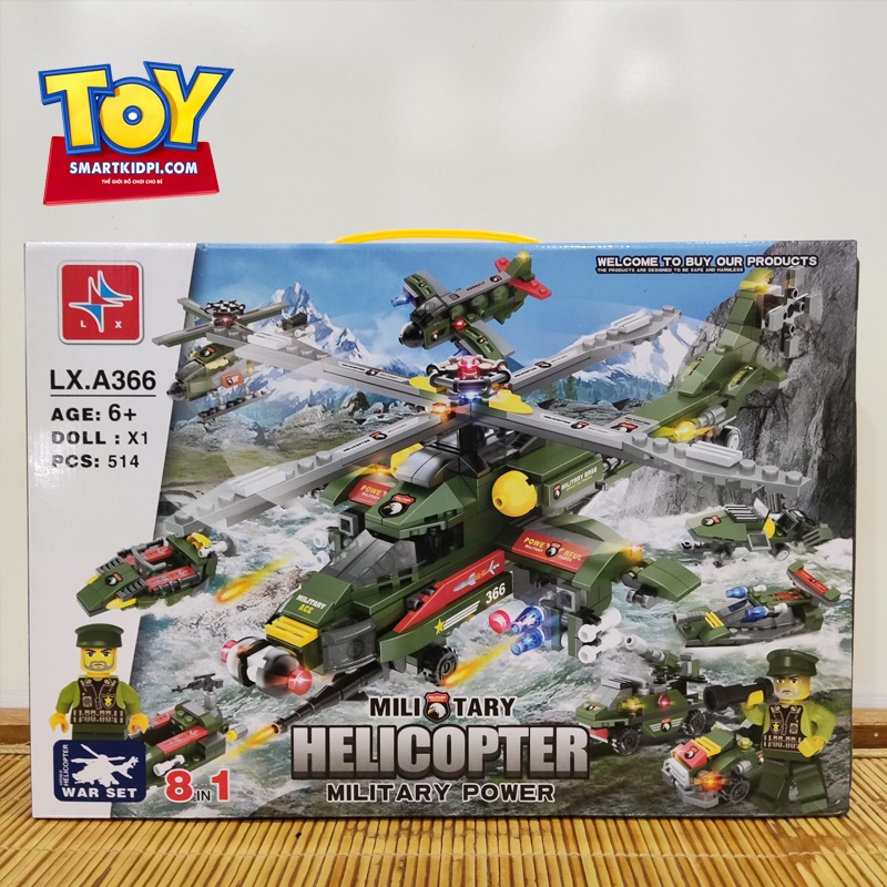 Đồ chơi lắp ráp máy bay chiến đấu quân sự lego xếp hình 8 trong 1 với 514 mảnh ghép