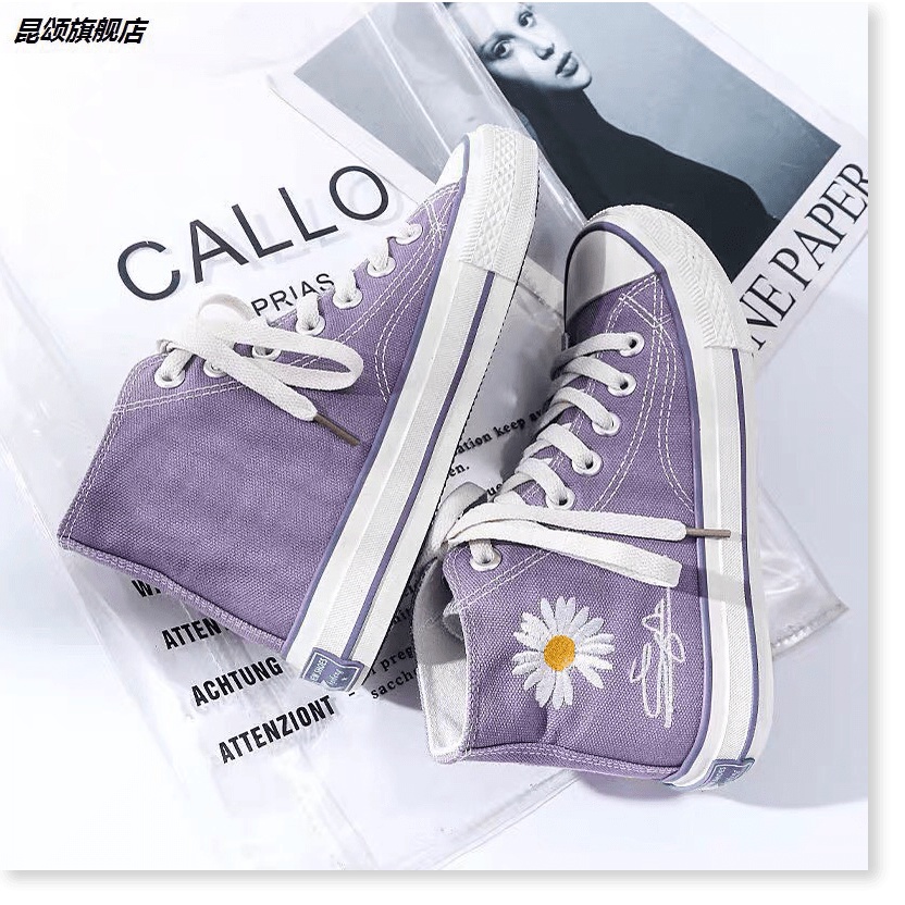 💗MILANO SHOES💗 Giày thể thao nữ cao cổ 4 màu thêu HOA CÚC siêu đẹp