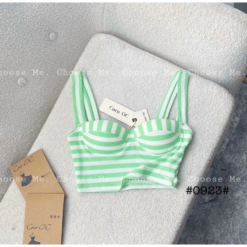 Áo Hai Dây Sọc Ngang Chất Thun Gân Cúp Mút Ngực alohashop91